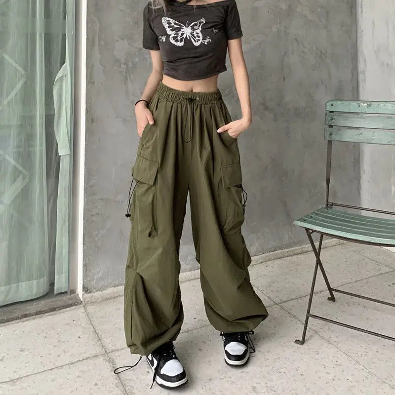2023 Women Casual Joggers Tech Pants Solid Low Waist Pants Drawstring