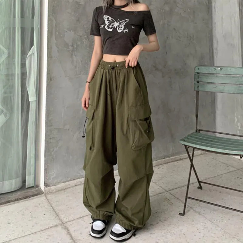 2023 Women Casual Joggers Tech Pants Solid Low Waist Pants Drawstring