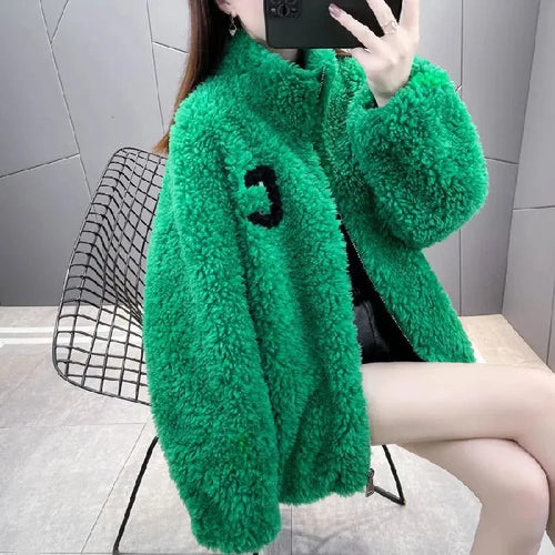 2024 Autumn Winter Fleece Fluffy Jacket Streetwear Zipper Coat Women