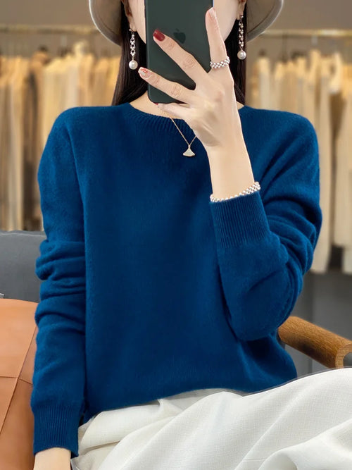 100% Pure Wool Cashmere Soft Sweater Women O-neck Pullover Autumn