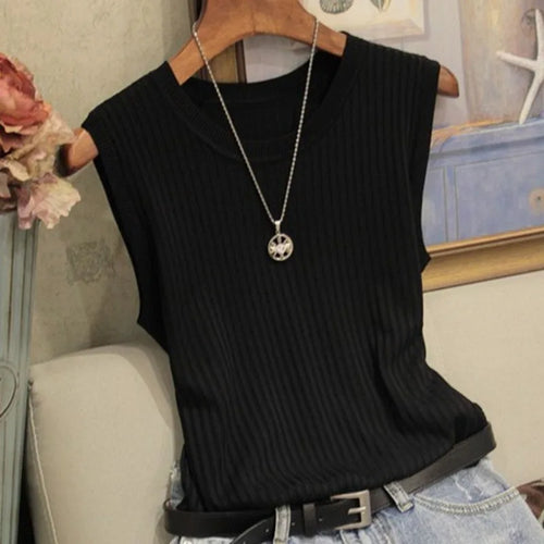 1pcs Summer New Fashion Knitted Vests O-neck Sleeveless Casual Thin