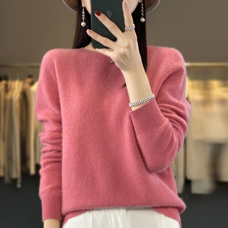 100% Pure Wool Cashmere Soft Sweater Women O-neck Pullover Autumn