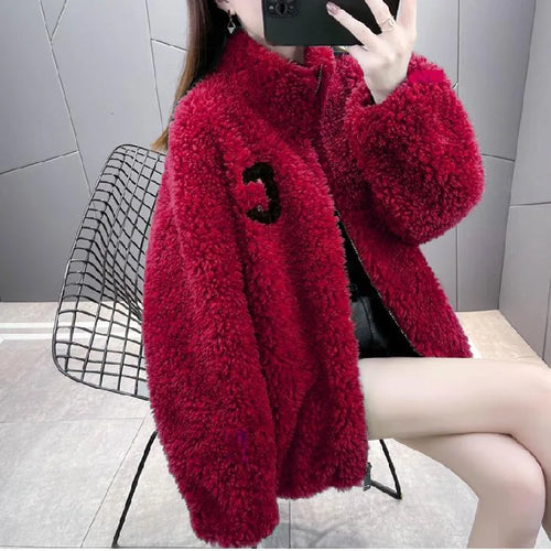 2024 Autumn Winter Fleece Fluffy Jacket Streetwear Zipper Coat Women