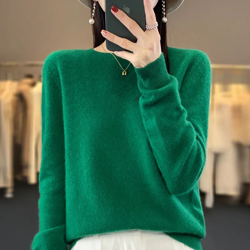 100% Pure Wool Cashmere Soft Sweater Women O-neck Pullover Autumn