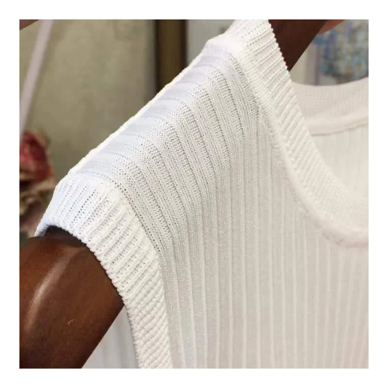 1pcs Summer New Fashion Knitted Vests O-neck Sleeveless Casual Thin