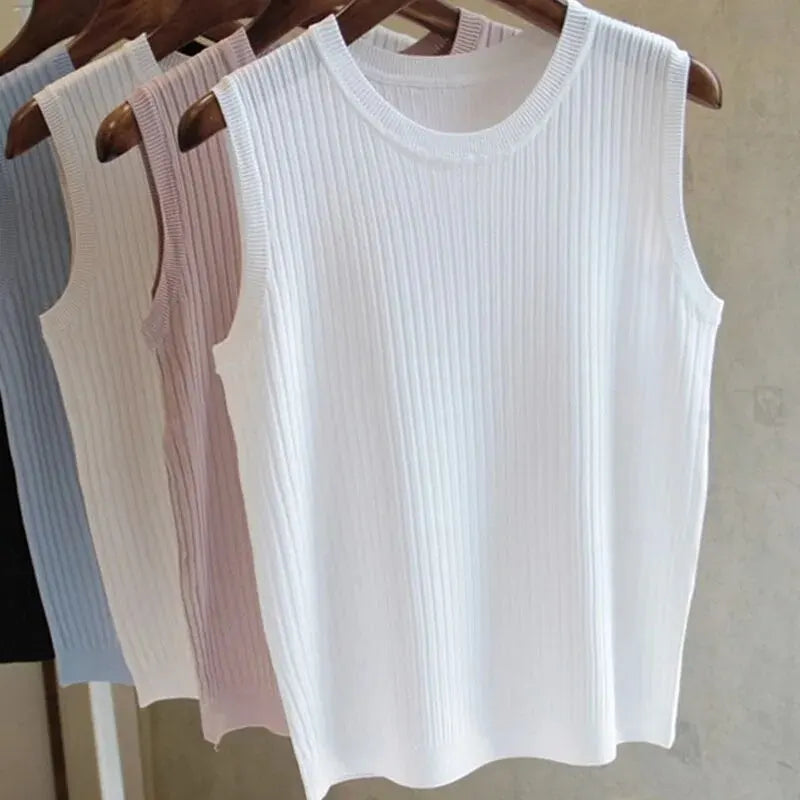 1pcs Summer New Fashion Knitted Vests O-neck Sleeveless Casual Thin