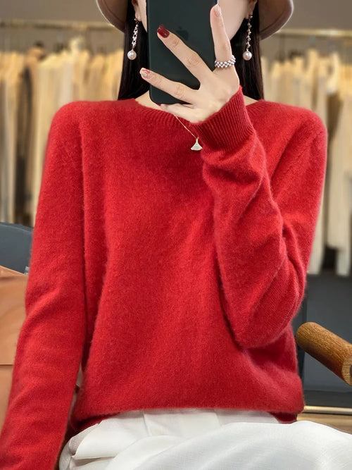 100% Pure Wool Cashmere Soft Sweater Women O-neck Pullover Autumn