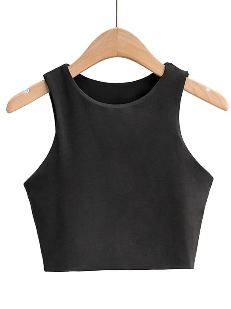 2023 Summer Fashion Women Sexy Slim Tops O-neck Sleeveless Double