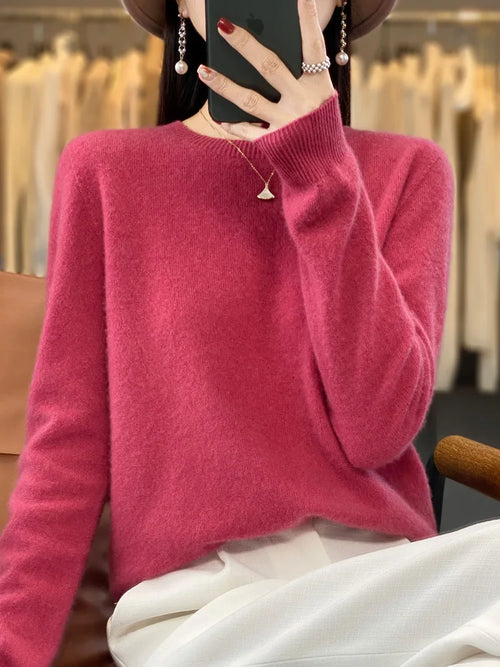 100% Pure Wool Cashmere Soft Sweater Women O-neck Pullover Autumn