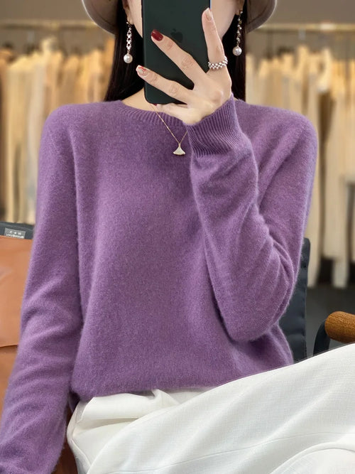 100% Pure Wool Cashmere Soft Sweater Women O-neck Pullover Autumn