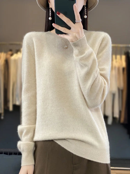 100% Pure Wool Cashmere Soft Sweater Women O-neck Pullover Autumn