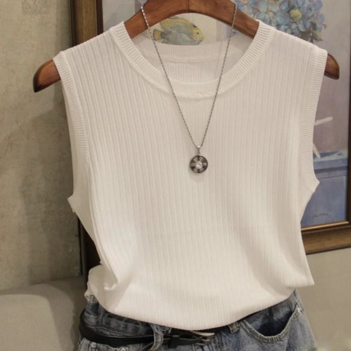 1pcs Summer New Fashion Knitted Vests O-neck Sleeveless Casual Thin