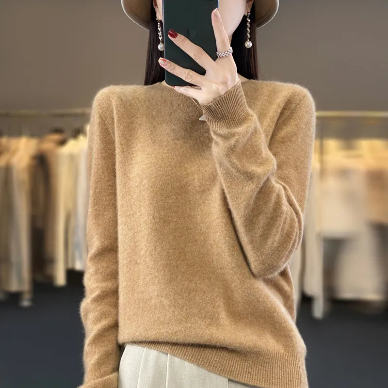 100% Pure Wool Cashmere Soft Sweater Women O-neck Pullover Autumn
