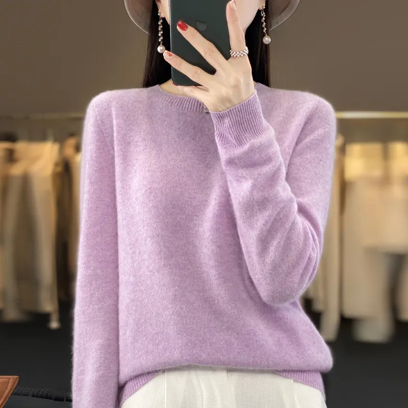 100% Pure Wool Cashmere Soft Sweater Women O-neck Pullover Autumn