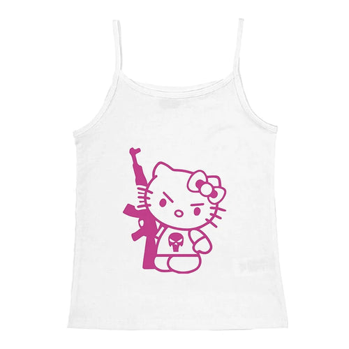 2000s Tops Emo Girls Camisole Tops Hello Kitty Print Grunge Crop Tops