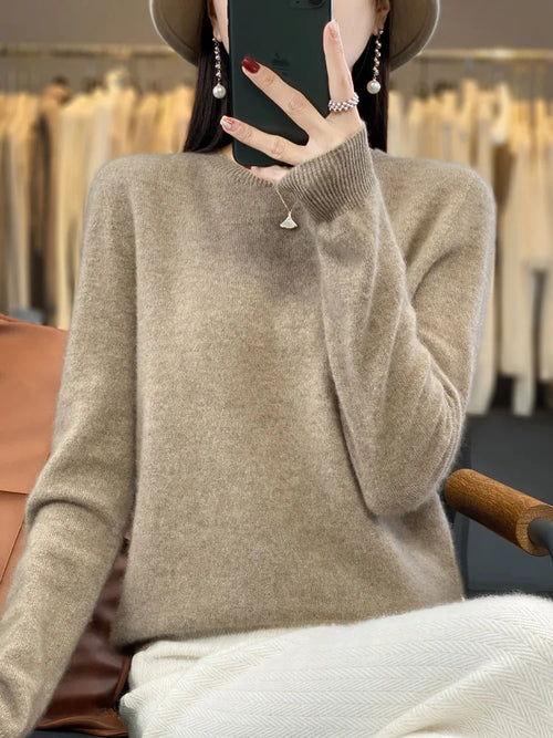 100% Pure Wool Cashmere Soft Sweater Women O-neck Pullover Autumn