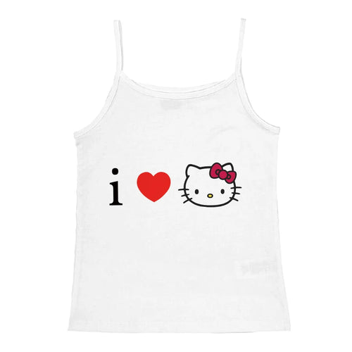 2000s Tops Emo Girls Camisole Tops Hello Kitty Print Grunge Crop Tops