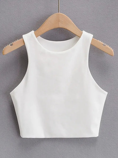 2023 Summer Fashion Women Sexy Slim Tops O-neck Sleeveless Double