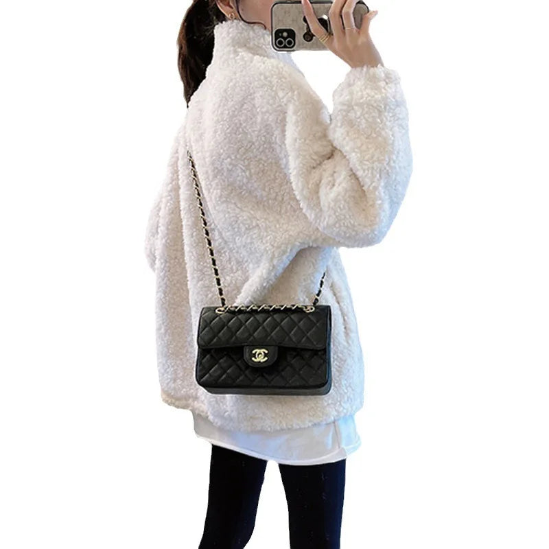 2024 Autumn Winter Fleece Fluffy Jacket Streetwear Zipper Coat Women