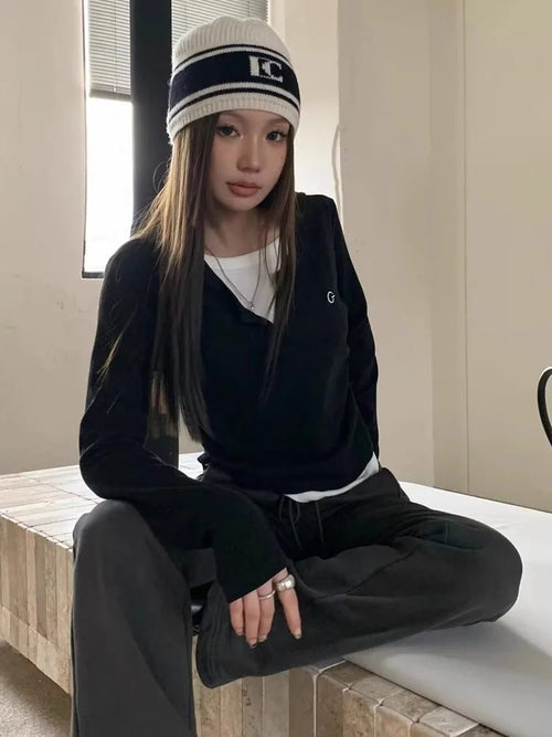 2024 Autumn Winter Long Sleeves Korean Fashion Style O-neck Tshirt For