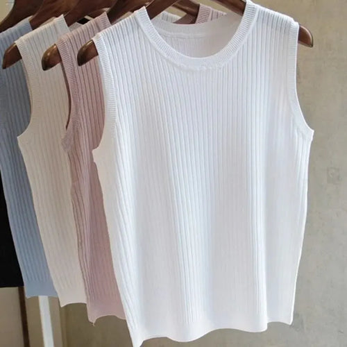 1pcs Summer New Fashion Knitted Vests O-neck Sleeveless Casual Thin