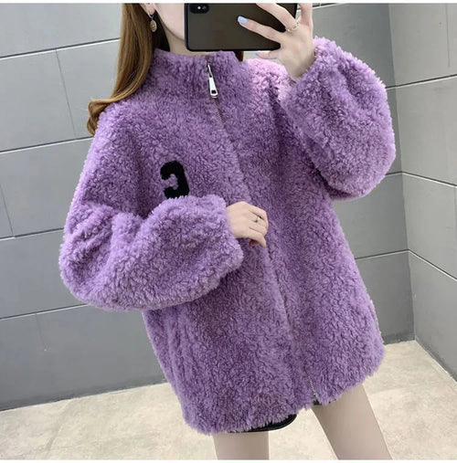 2024 Autumn Winter Fleece Fluffy Jacket Streetwear Zipper Coat Women