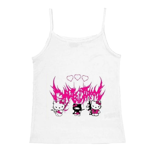 2000s Tops Emo Girls Camisole Tops Hello Kitty Print Grunge Crop Tops