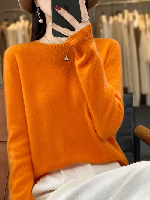 100% Pure Wool Cashmere Soft Sweater Women O-neck Pullover Autumn
