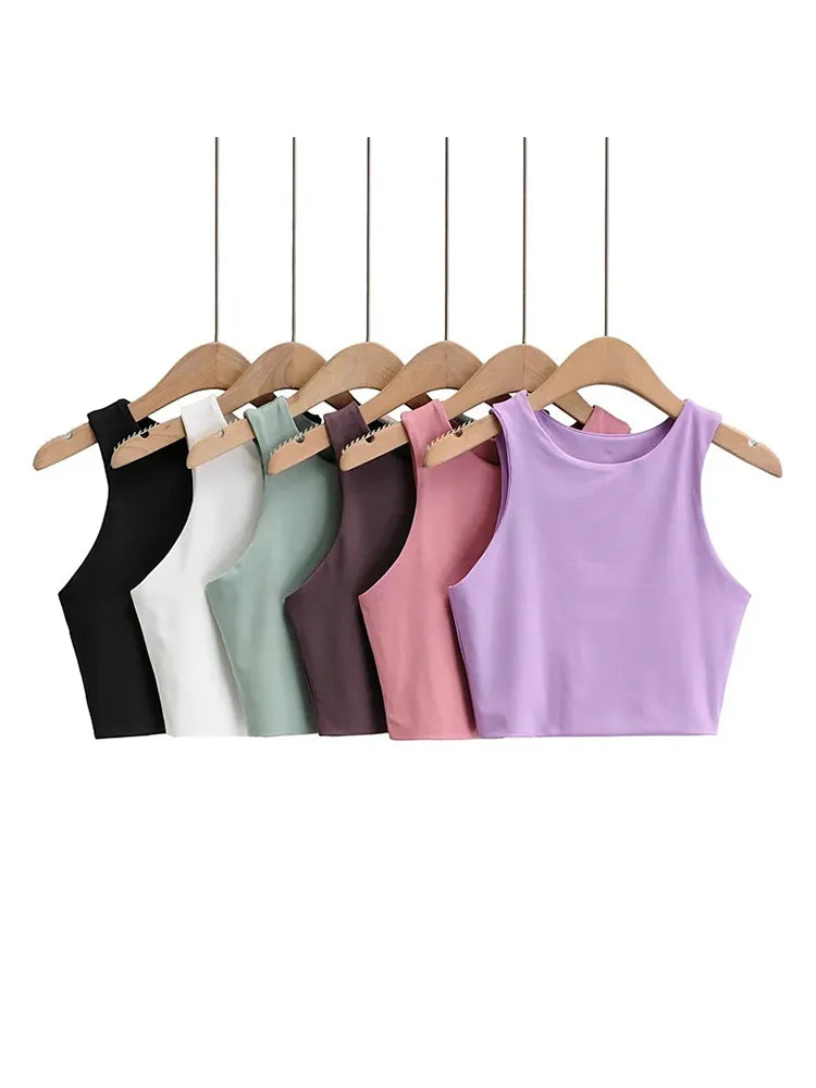 2023 Summer Fashion Women Sexy Slim Tops O-neck Sleeveless Double
