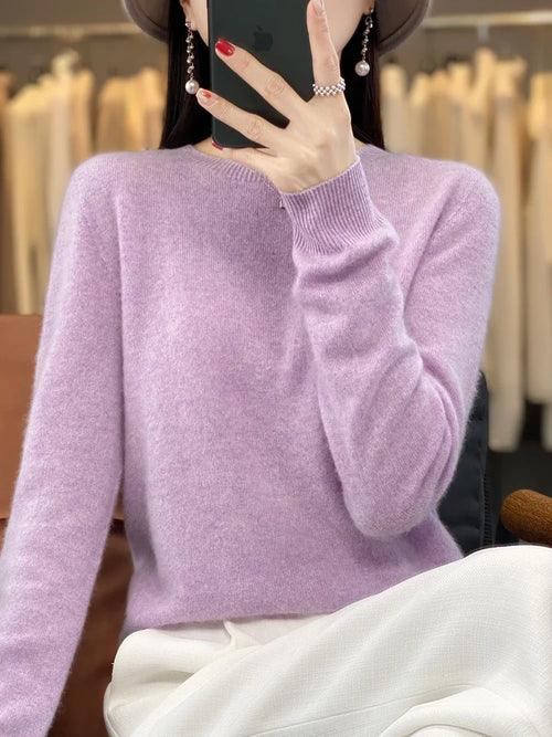 100% Pure Wool Cashmere Soft Sweater Women O-neck Pullover Autumn