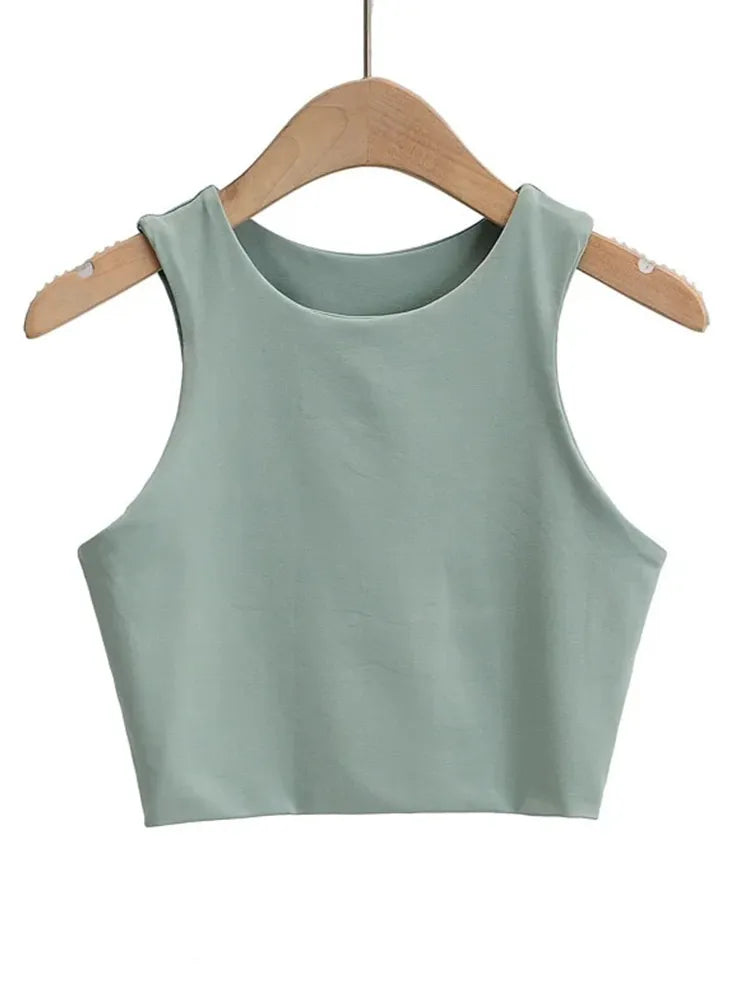 2023 Summer Fashion Women Sexy Slim Tops O-neck Sleeveless Double