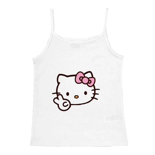 2000s Tops Emo Girls Camisole Tops Hello Kitty Print Grunge Crop Tops