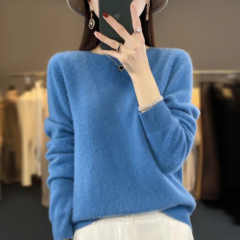 100% Pure Wool Cashmere Soft Sweater Women O-neck Pullover Autumn
