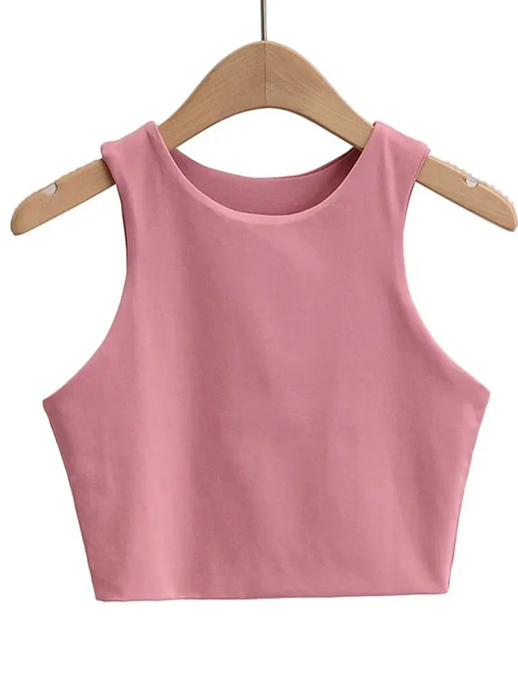 2023 Summer Fashion Women Sexy Slim Tops O-neck Sleeveless Double