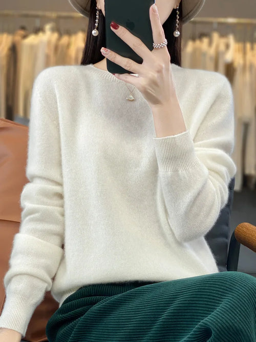 100% Pure Wool Cashmere Soft Sweater Women O-neck Pullover Autumn